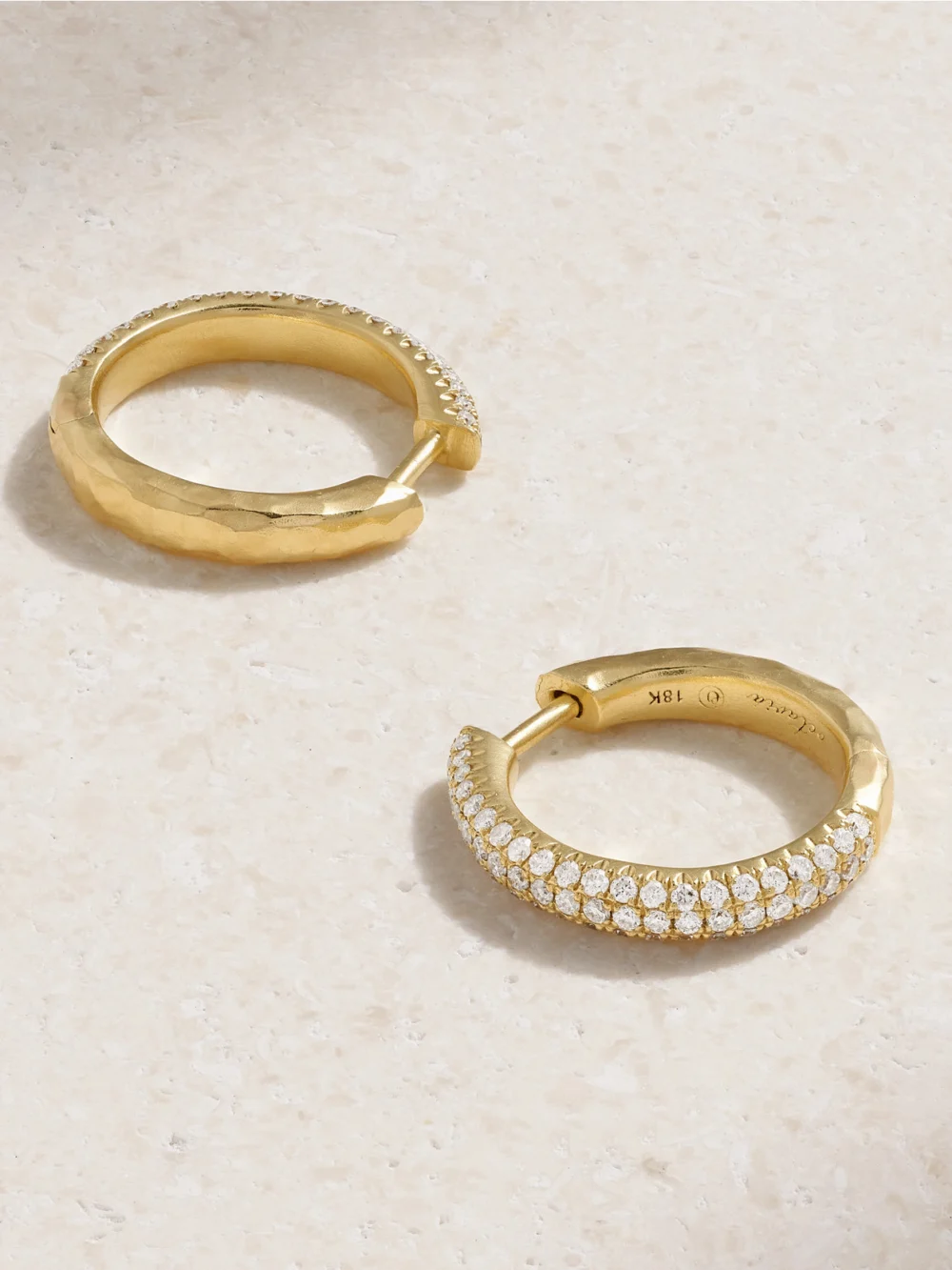 Close-up detail of the Octavia Elizabeth Yana 18-karat Gold Diamond Hoop Earrings