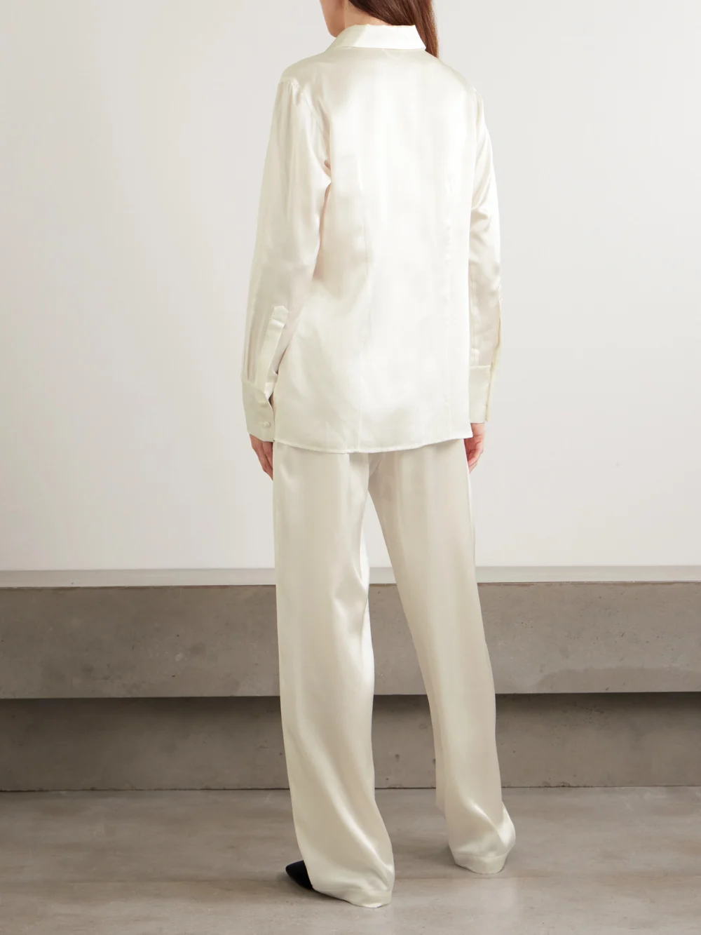 Back view of the Olivia von Halle Bacall Silk-satin Pajama Set