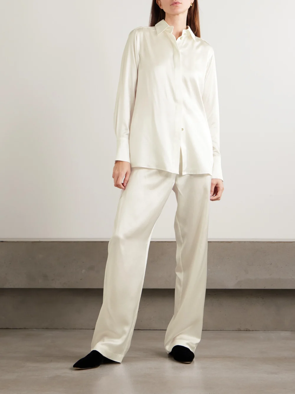 Olivia von Halle Bacall Silk-satin Pajama Set, worn by a model