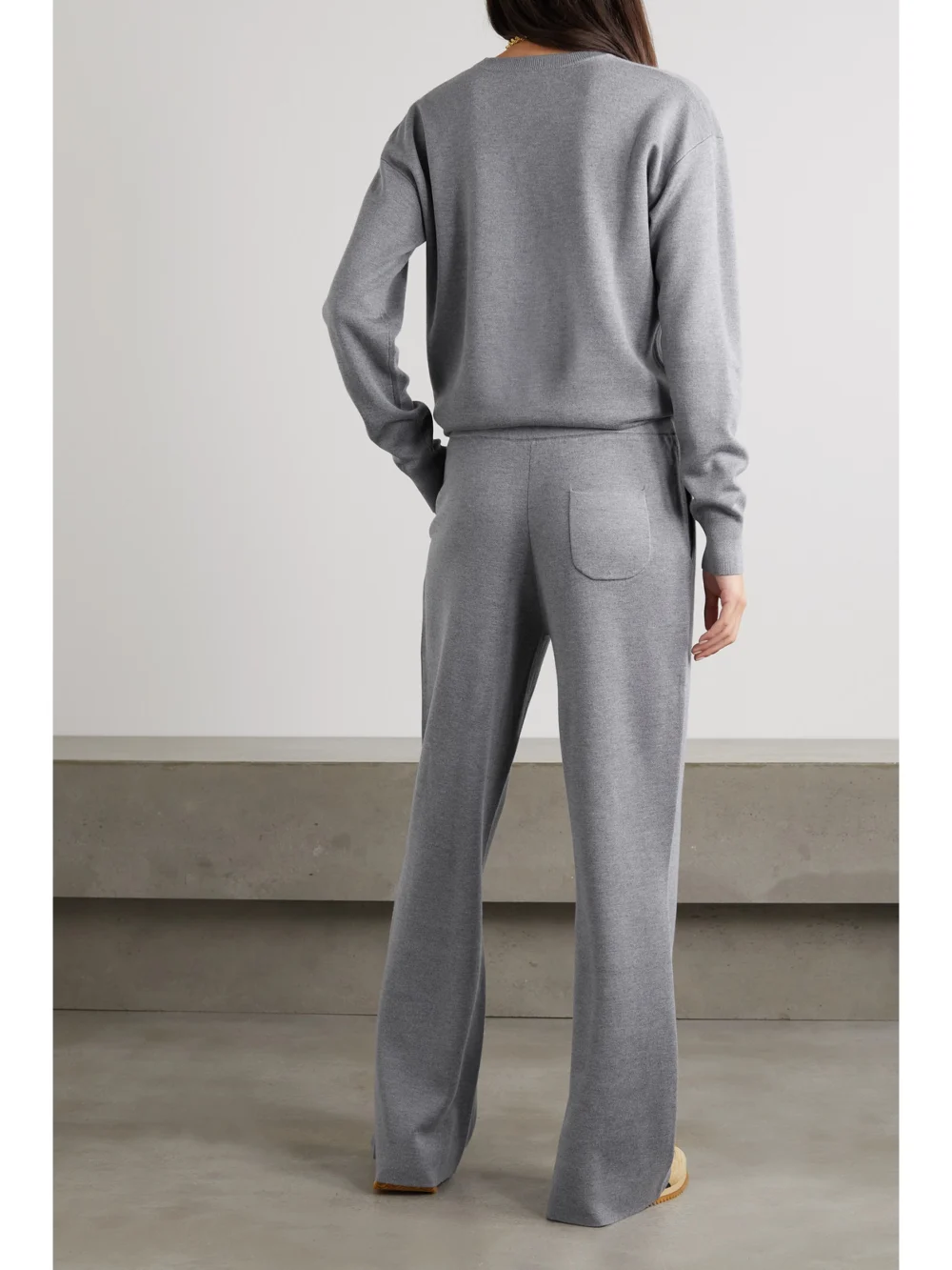 Back view of the Olivia von Halle Carmel Silk and Cashmere-blend Sweatshirt and Track Pants Set