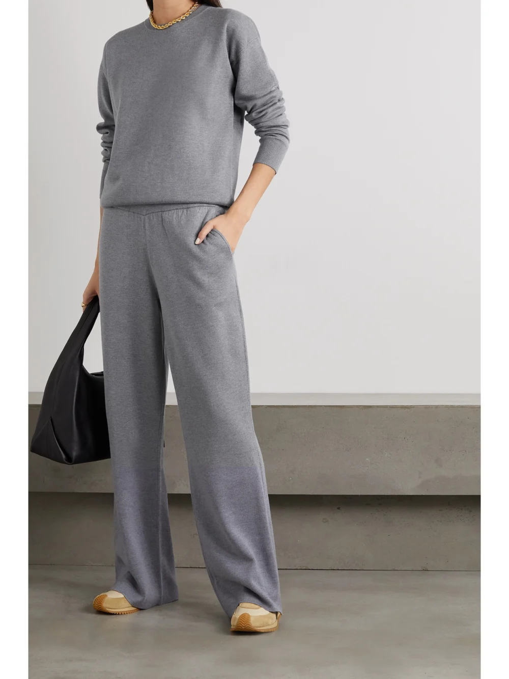 Olivia von Halle Carmel Silk and Cashmere-blend Sweatshirt and Track Pants Set, worn by a model
