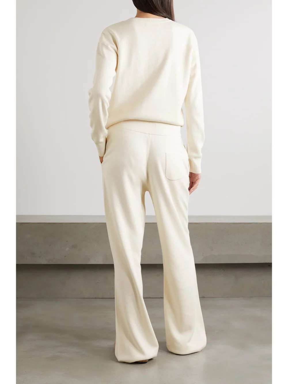 Back view of the Olivia von Halle Carmel Silk and Cashmere-blend Sweatshirt and Track Pants Set