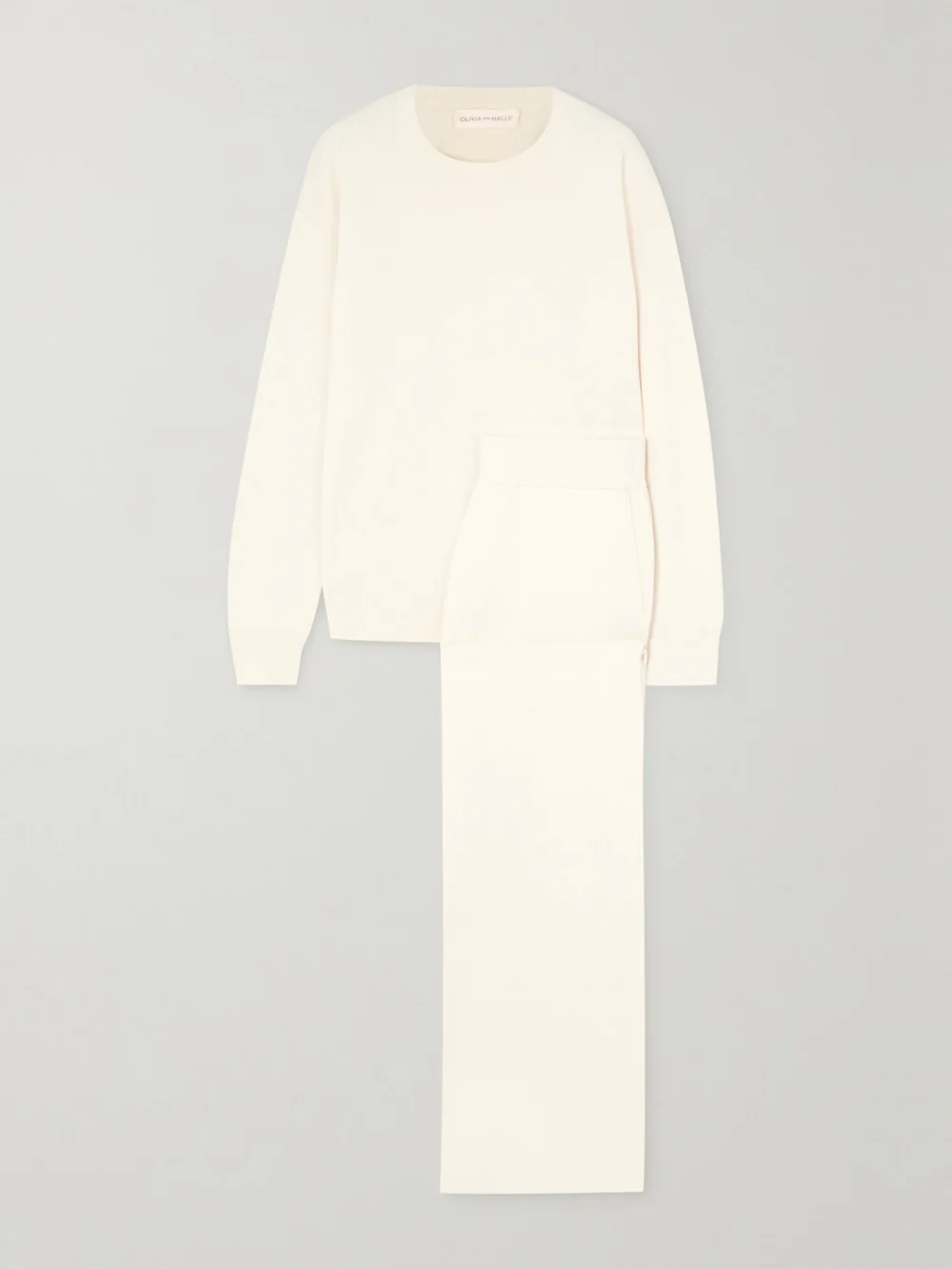 Olivia von Halle Carmel Silk and Cashmere-blend Sweatshirt and Track Pants Set in white