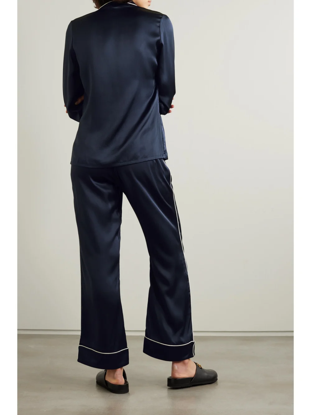 Back view of the Olivia von Halle Coco Silk-satin Pajama Set