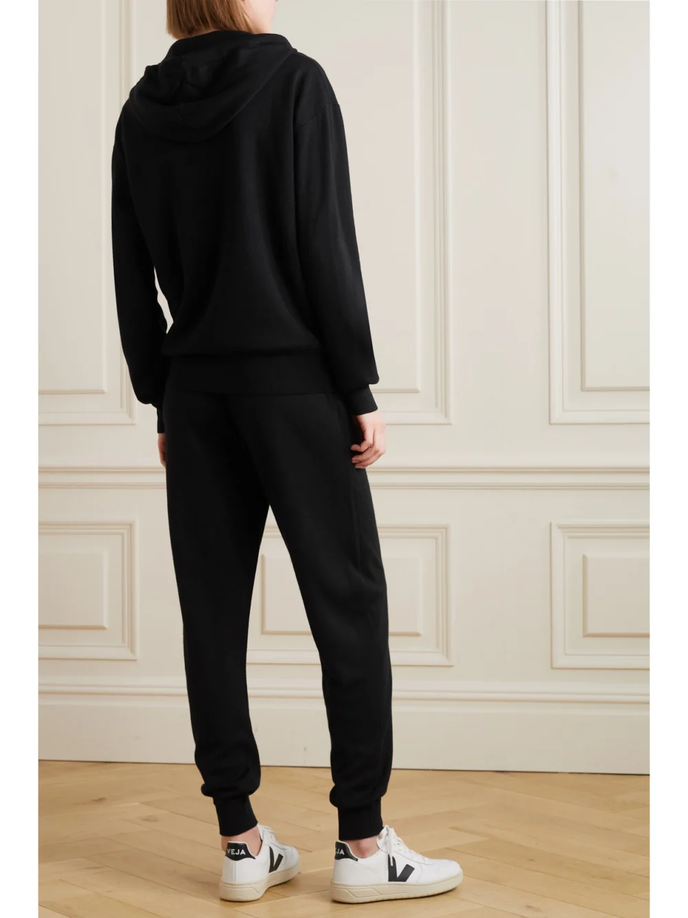 Back view of the Olivia von Halle Gia Berlin Silk and Cashmere-blend Hoodie and Track Pants Set