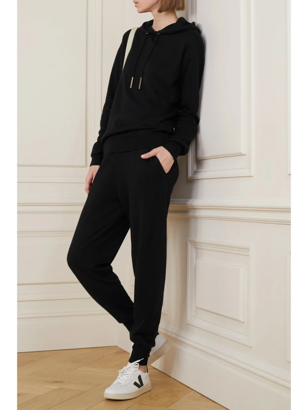 Olivia von Halle Gia Berlin Silk and Cashmere-blend Hoodie and Track Pants Set, worn by a model