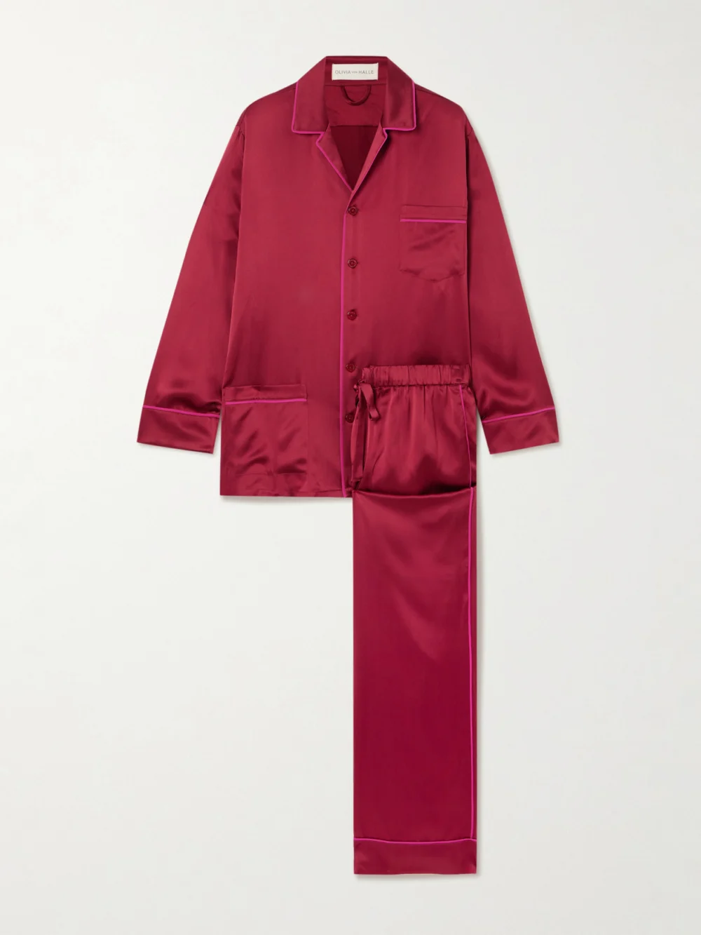 Olivia von Halle Yves Silk-satin Pajama Set in red