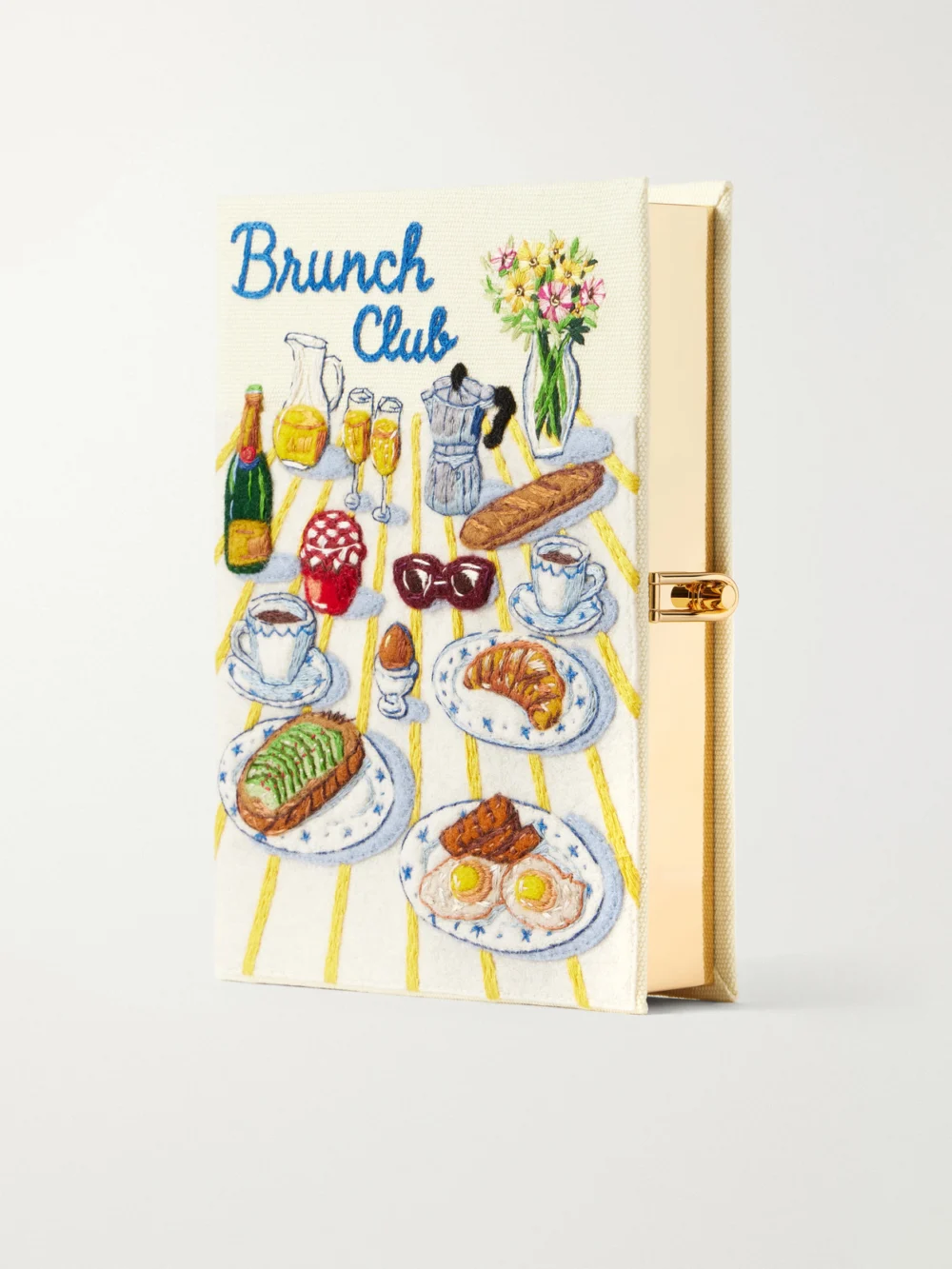 Olympia Le-Tan Brunch Club Embroidered Canvas Clutch in multi