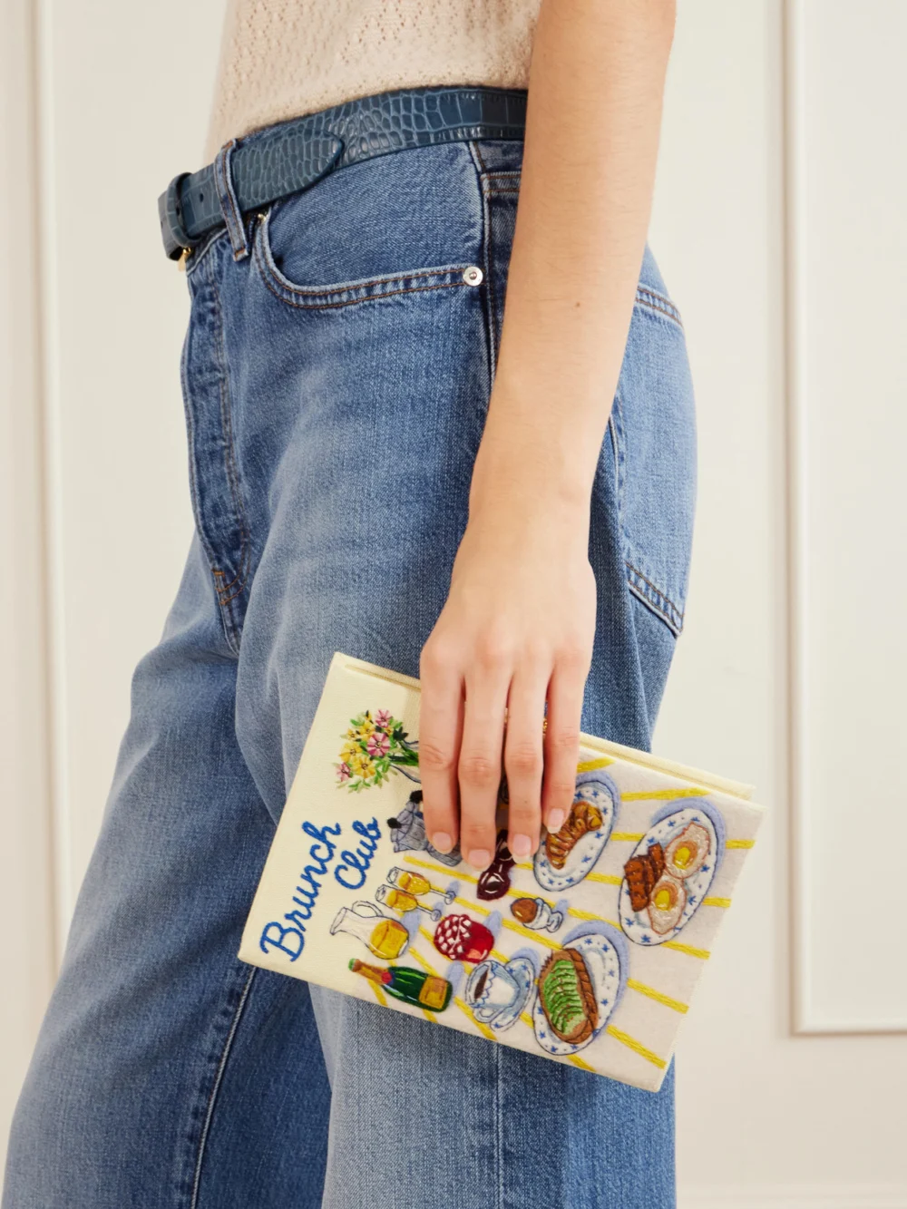 Olympia Le-Tan Brunch Club Embroidered Canvas Clutch, styled view
