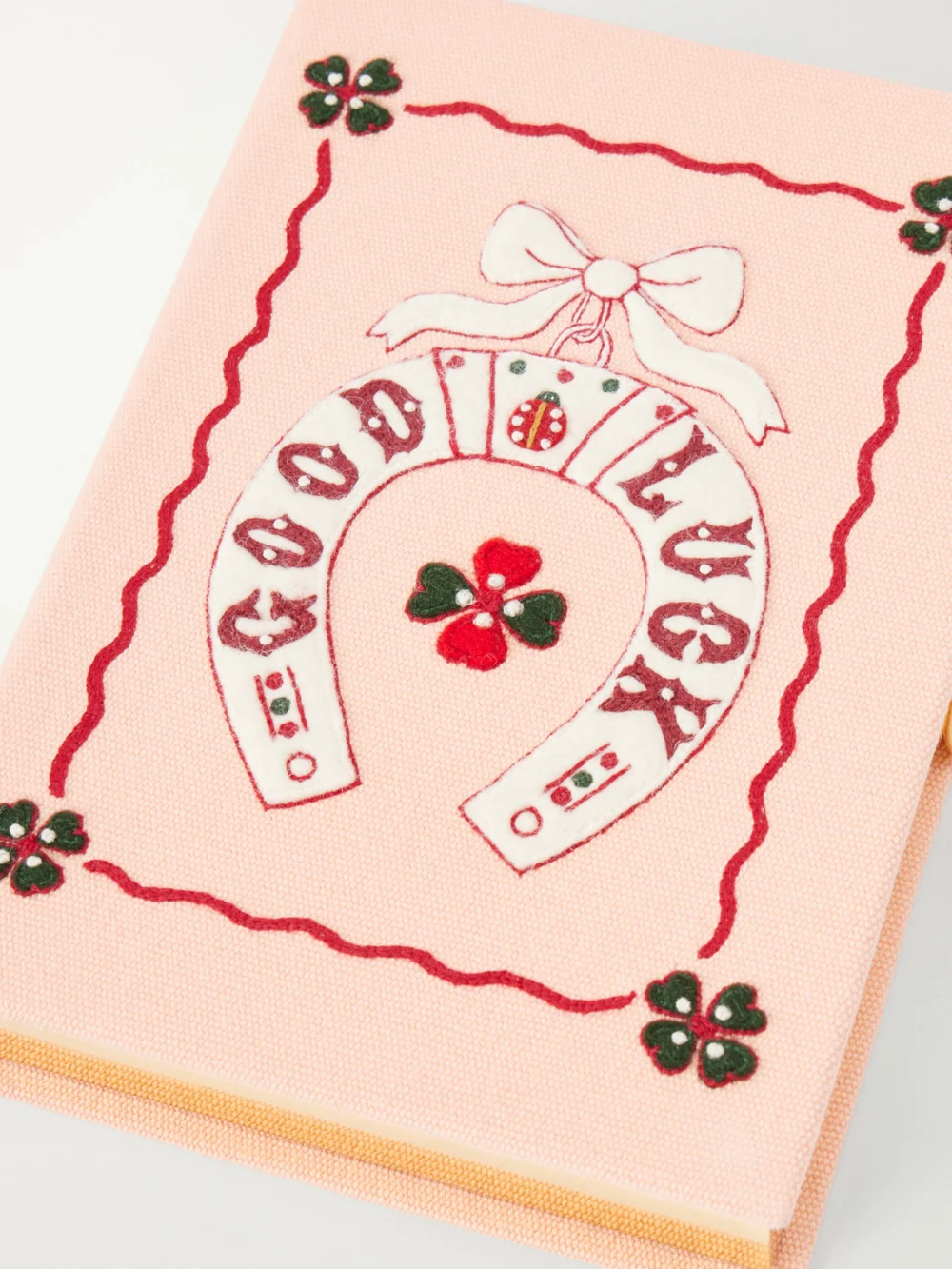 Close-up detail of the Olympia Le-Tan Good Luck Embroidered Canvas Clutch