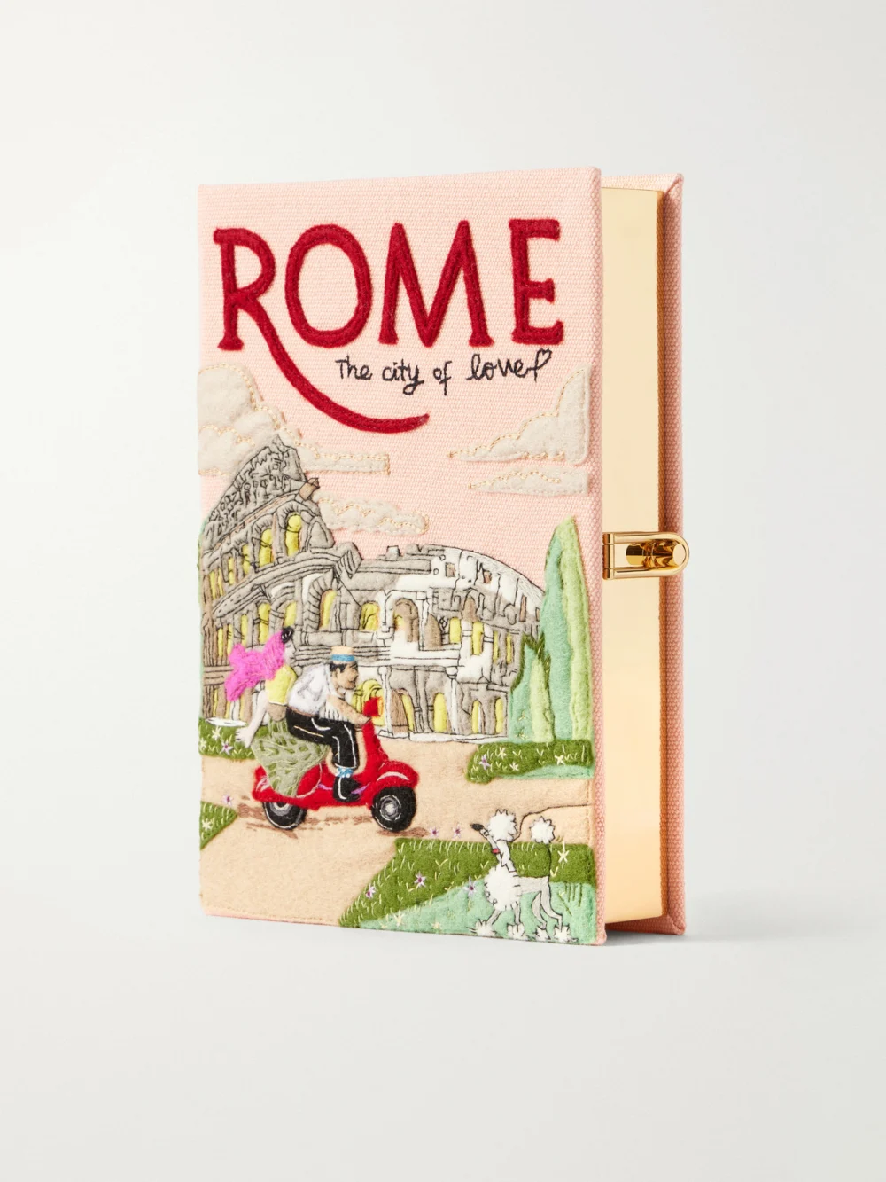 Olympia Le-Tan Rome Embroidered Canvas Clutch in pink