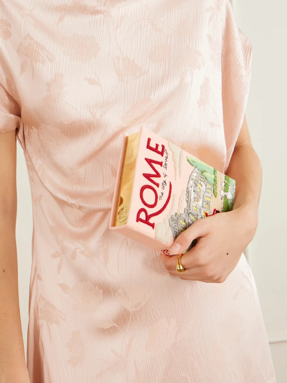 Olympia Le-Tan Rome Embroidered Canvas Clutch, styled view