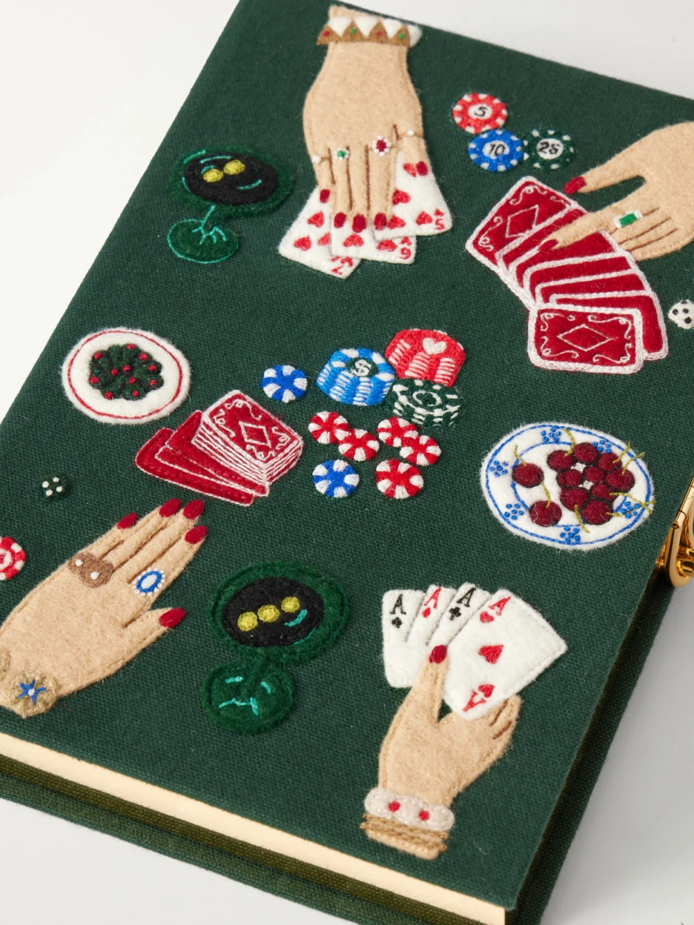 Close-up detail of the Olympia Le-Tan The Queen of Cards Embroidered Canvas Clutch