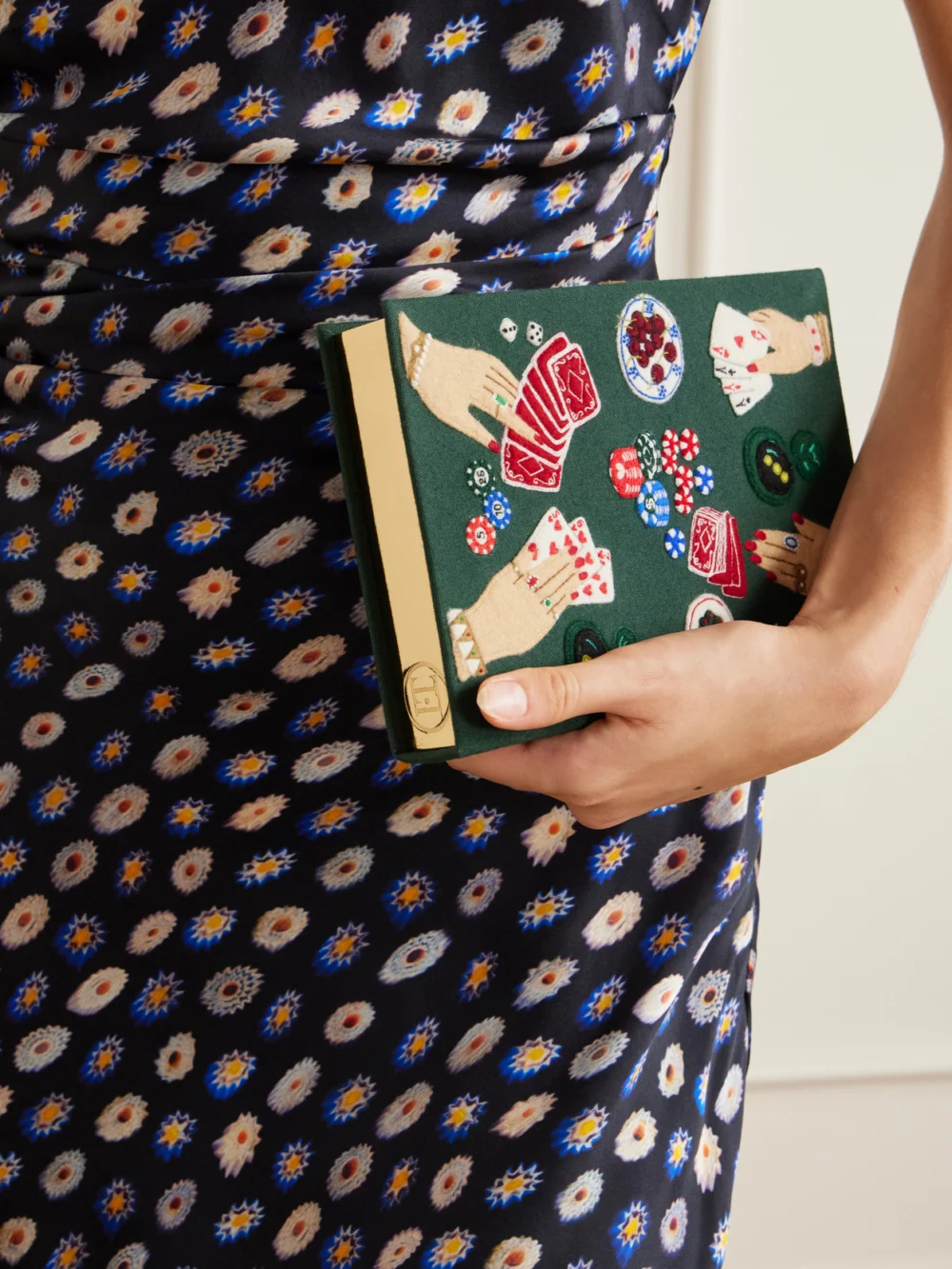 Olympia Le-Tan The Queen of Cards Embroidered Canvas Clutch, styled view
