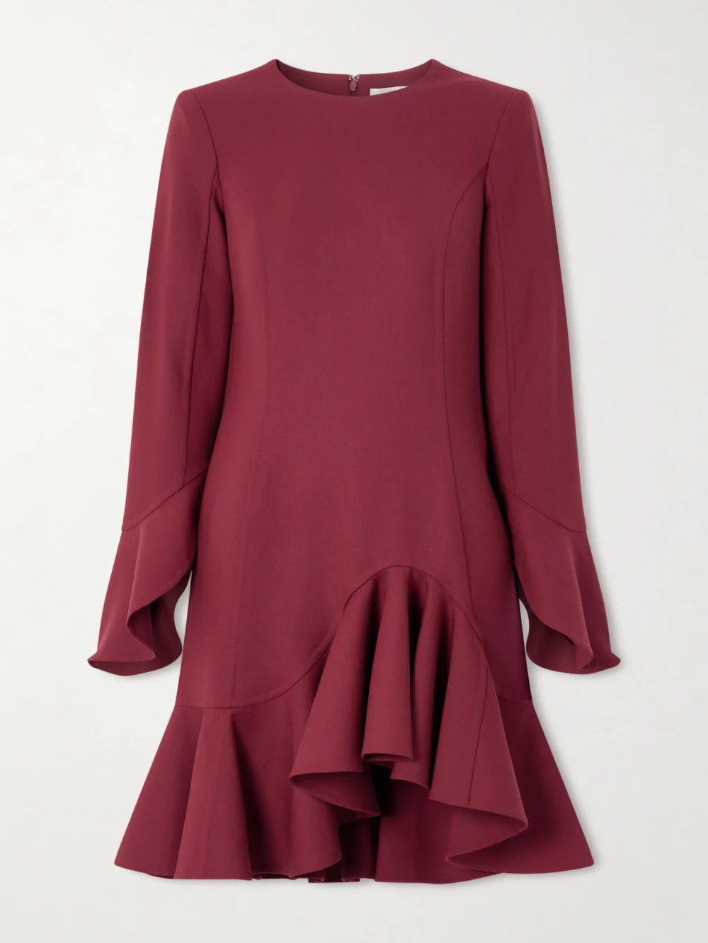 Oscar de la Renta Asymmetric Ruffled Wool-blend Crepe Midi Dress in red