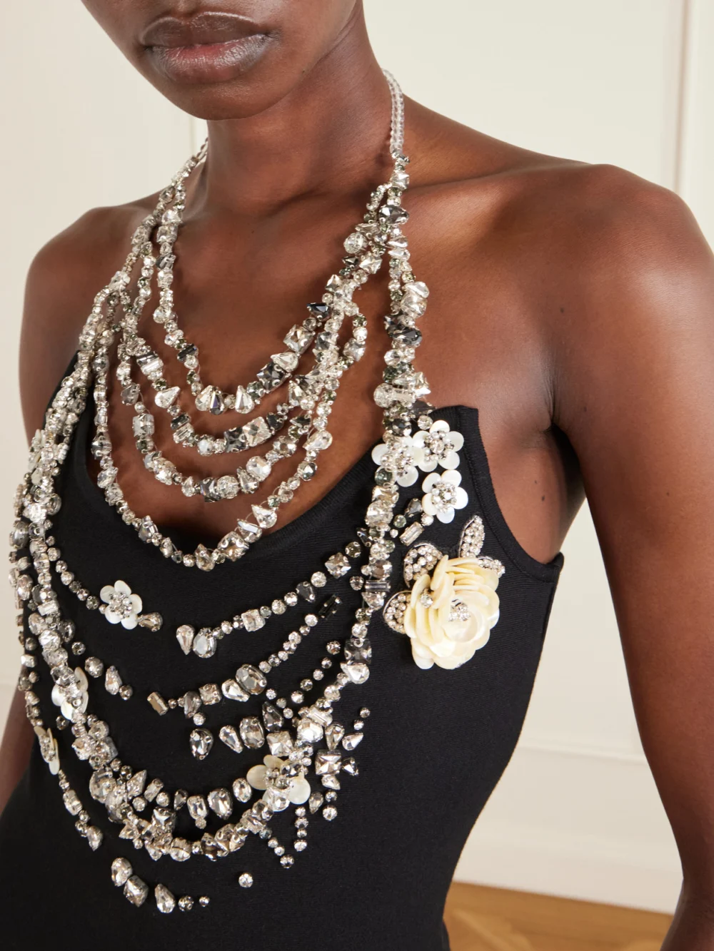 Close-up detail of the Oscar de la Renta Crystal-embellished Crepe Mini Dress