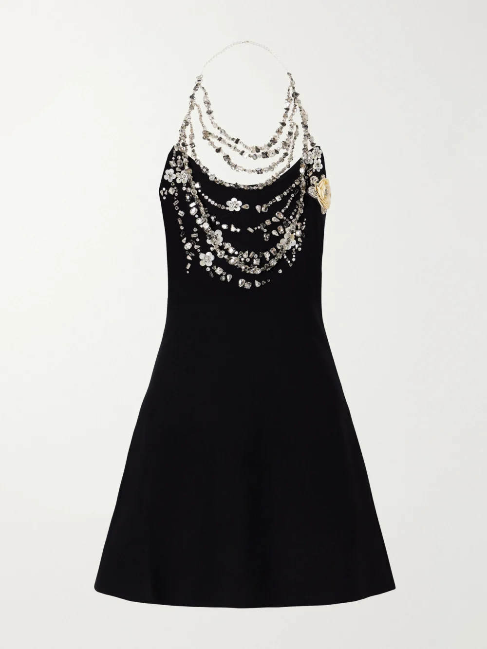 Oscar de la Renta Crystal-embellished Crepe Mini Dress in black