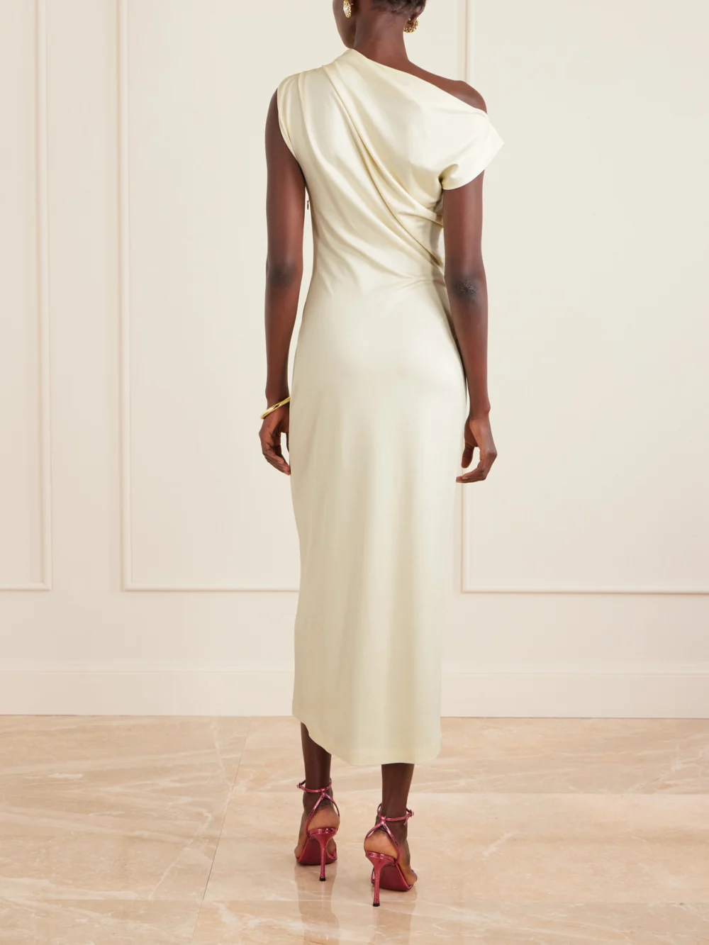 Back view of the Oscar de la Renta Draped Printed Jersey Midi Dress