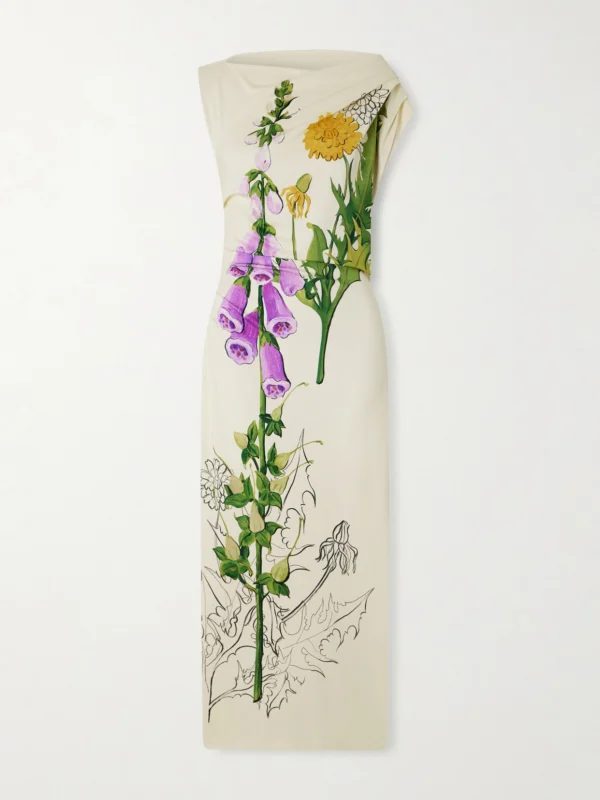 Oscar de la Renta Draped Printed Jersey Midi Dress