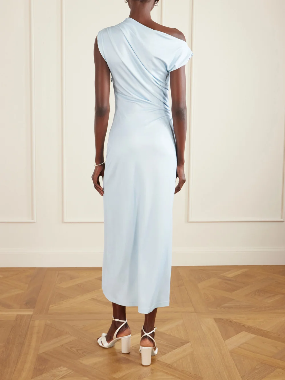 Back view of the Oscar de la Renta Draped Printed Stretch-jersey Midi Dress