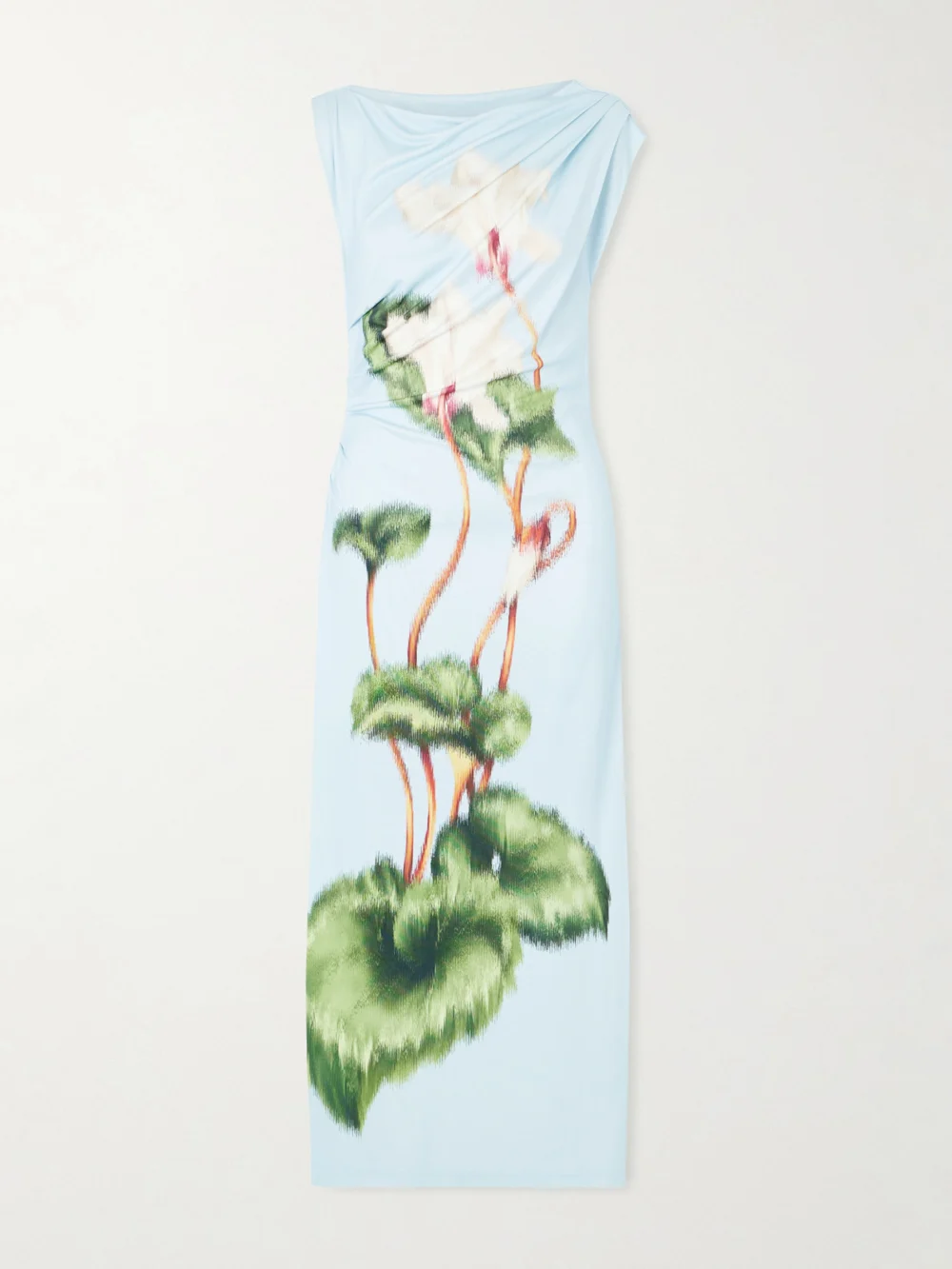 Oscar de la Renta Draped Printed Stretch-jersey Midi Dress in light blue
