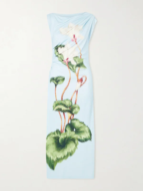 Oscar de la Renta Draped Printed Stretch-jersey Midi Dress