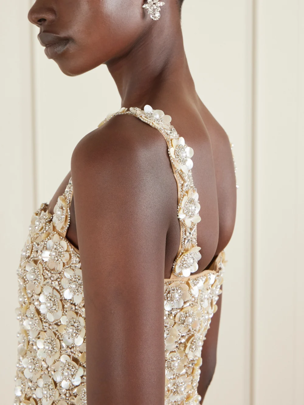 Close-up detail of the Oscar de la Renta Embroidered Mini Dress