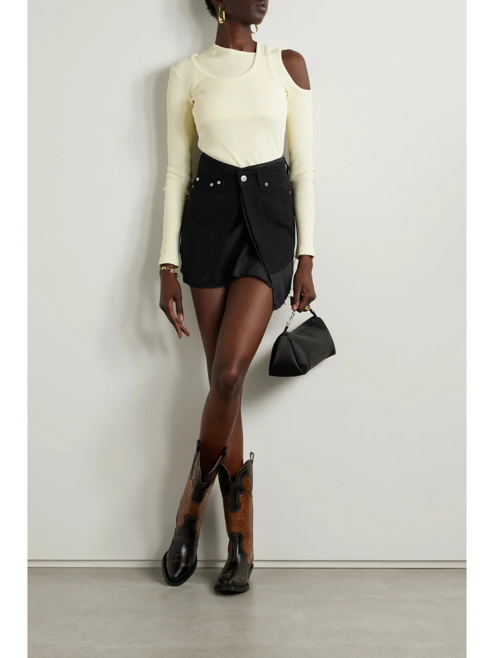 Our Legacy Layered Tencel™ Lyocell and Denim Mini Skirt, worn by a model