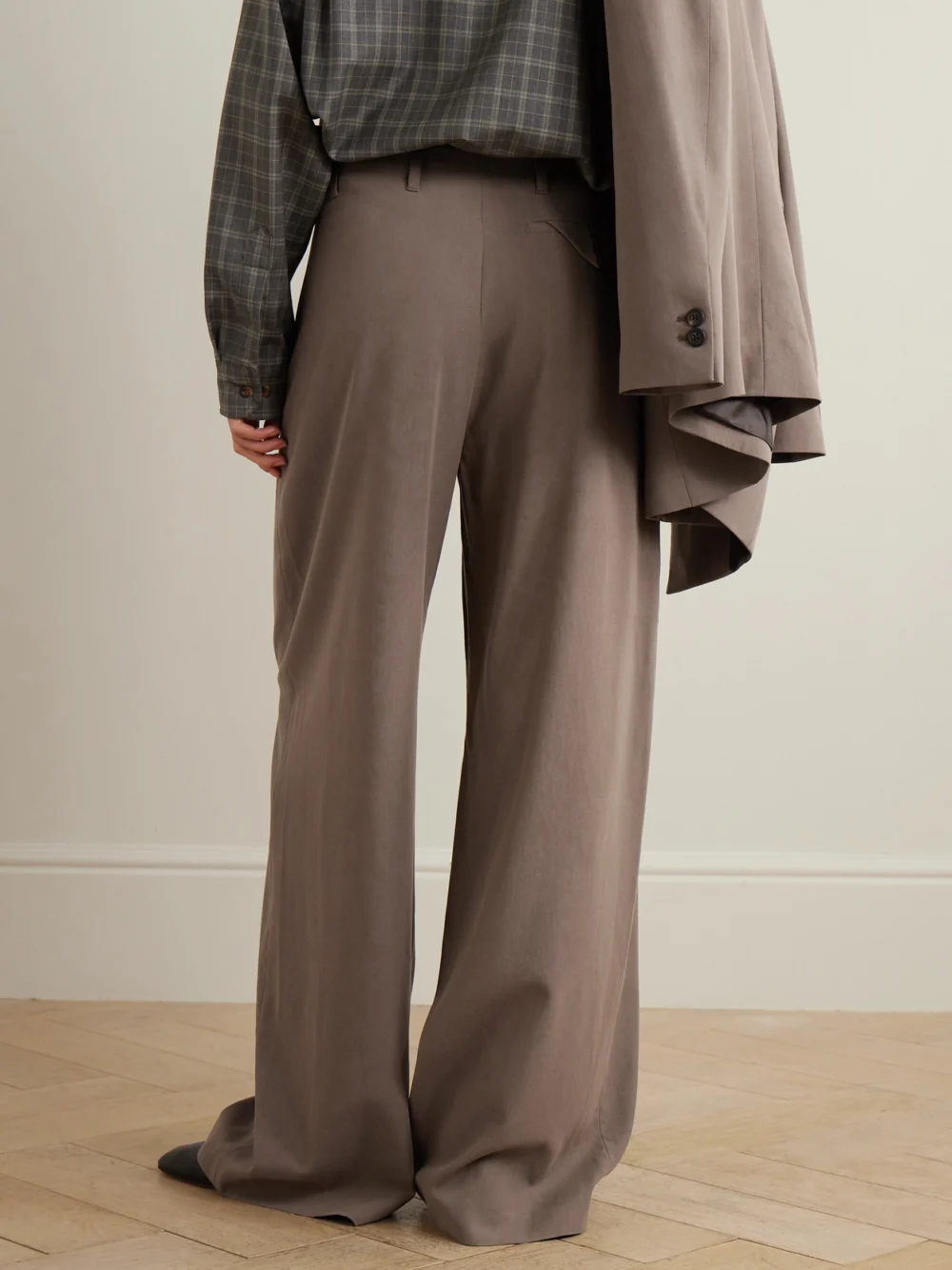 Back view of the Our Legacy Serene Tencel™ Lyocell and Wool-blend Wide-leg Pants