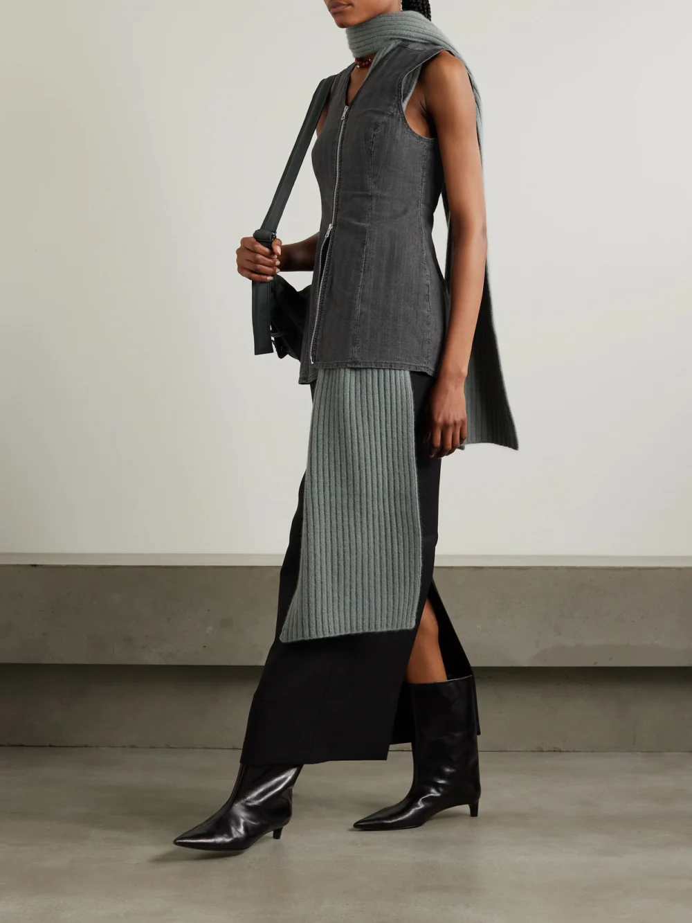 Our Legacy Zip-detailed Striped Denim Tank, worn by a model