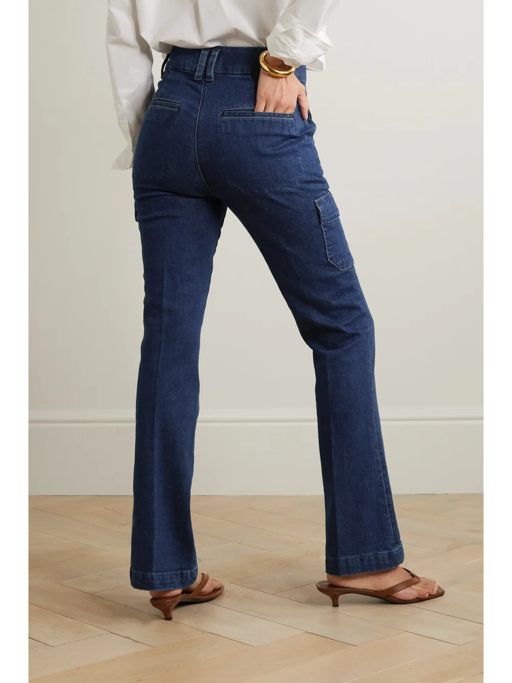 Back view of the Paige Dion High-rise Flared Cargo Jeans