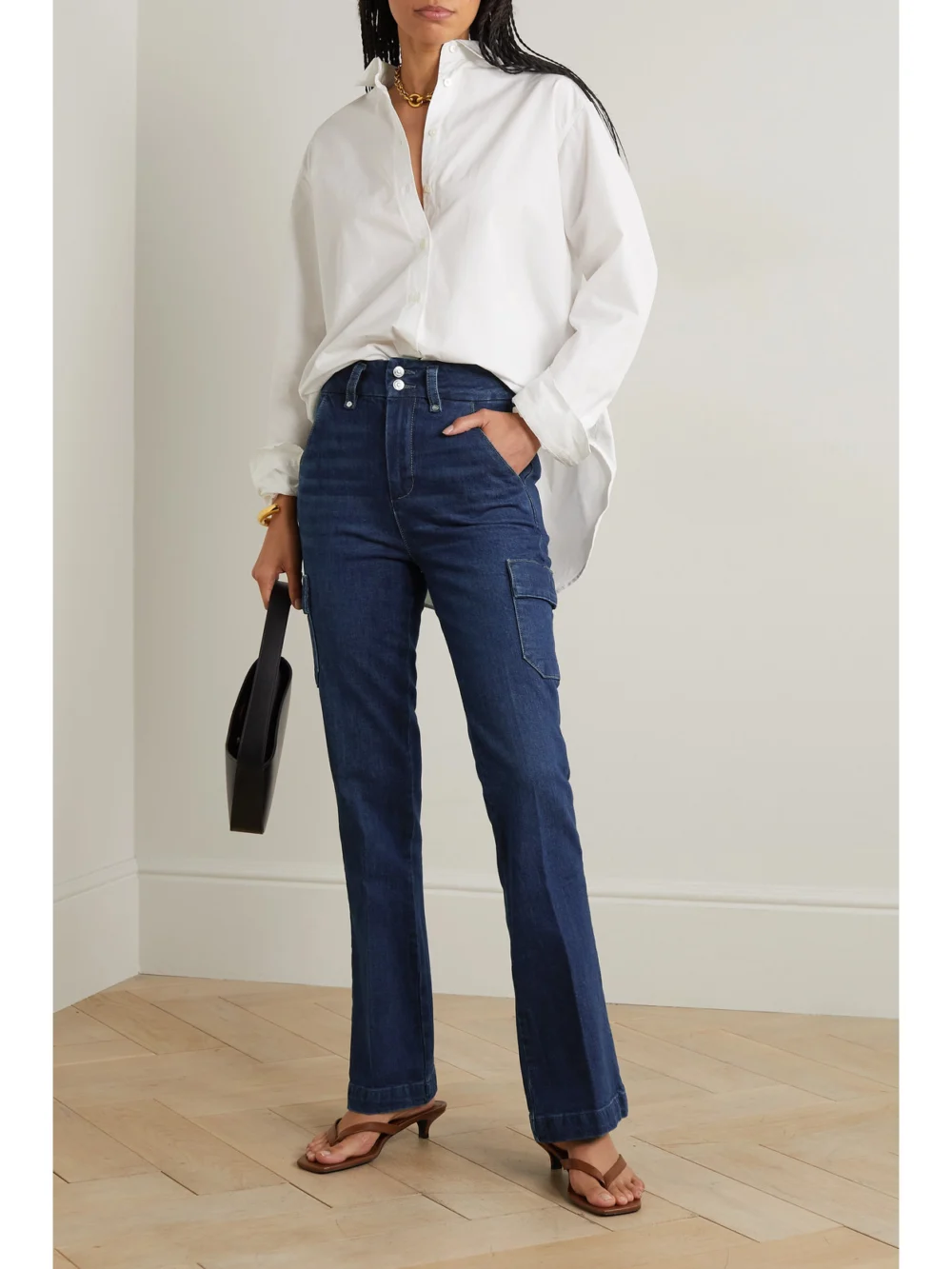 Paige Dion High-rise Flared Cargo Jeans, worn by a model