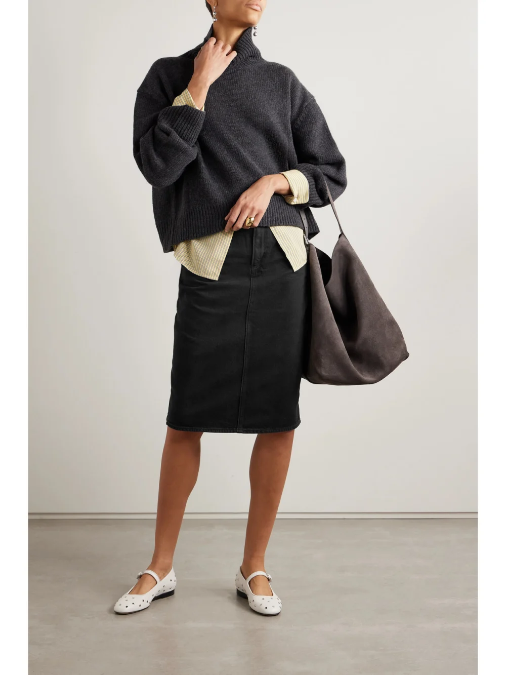 Paige Siren Denim Skirt, worn by a model