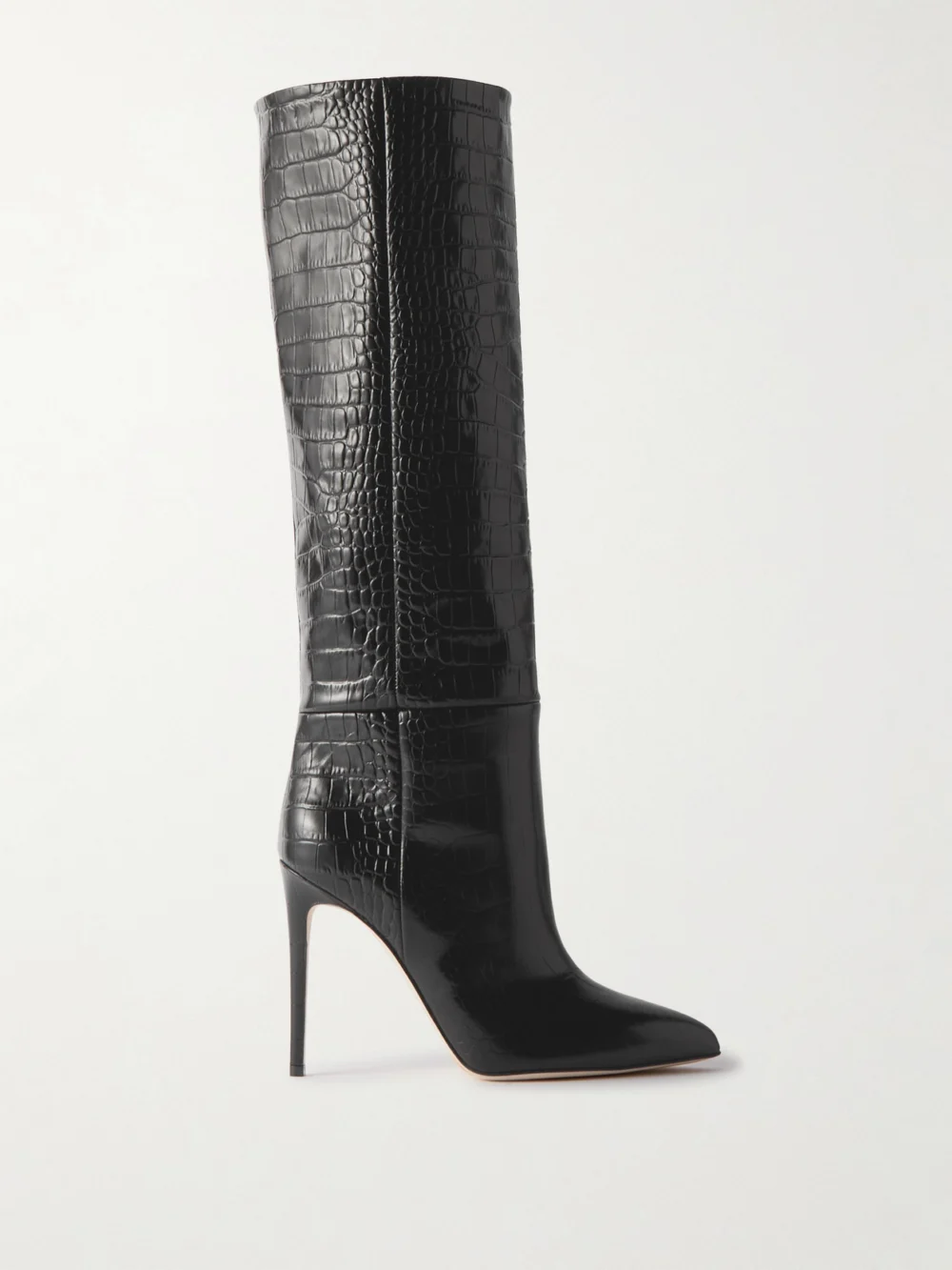 Paris Texas Croc-effect Leather Knee Boots in black
