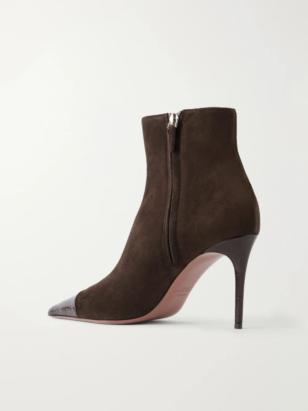 Back view of the Paris Texas Vera 85 Croc-effect Leather-trimmed Suede Ankle Boots