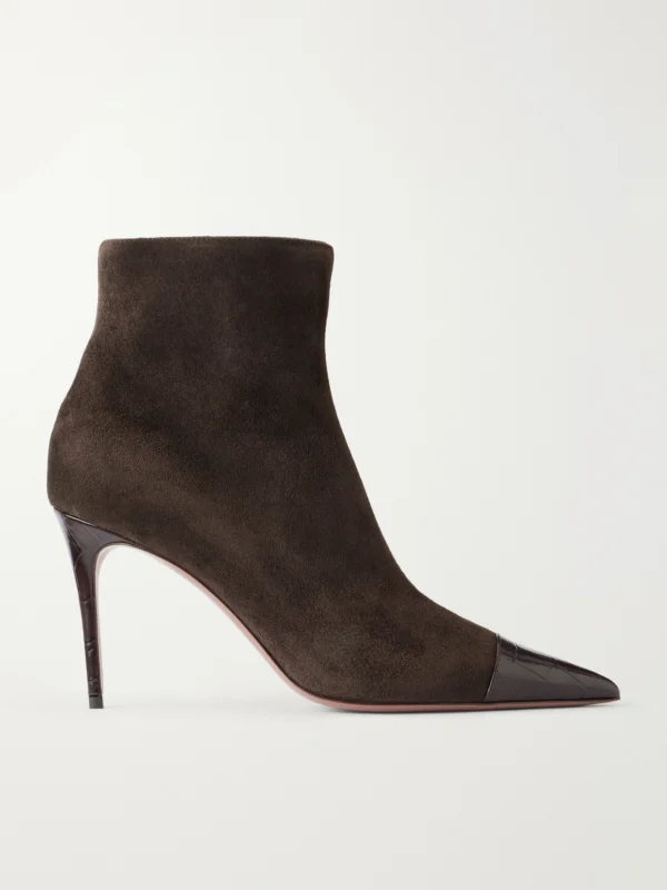 Paris Texas Vera 85 Croc-effect Leather-trimmed Suede Ankle Boots