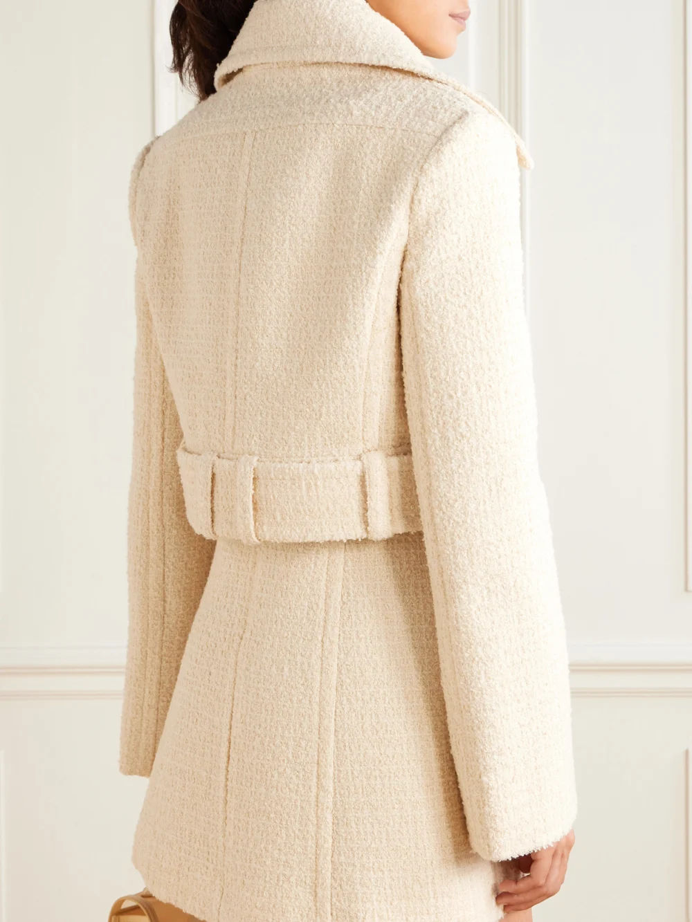 Back view of the Patou Belted Appliquéd Wool-blend Tweed Jacket