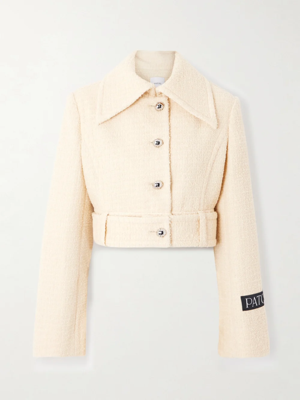 Patou Belted Appliquéd Wool-blend Tweed Jacket in cream
