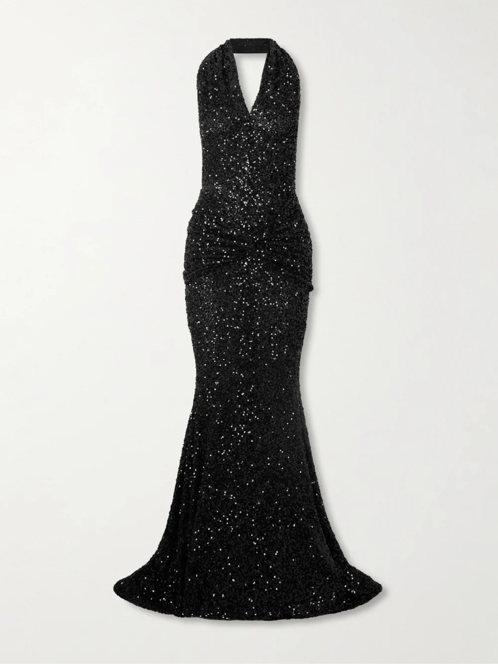 Patou Draped Sequined Mesh Halterneck Gown in black