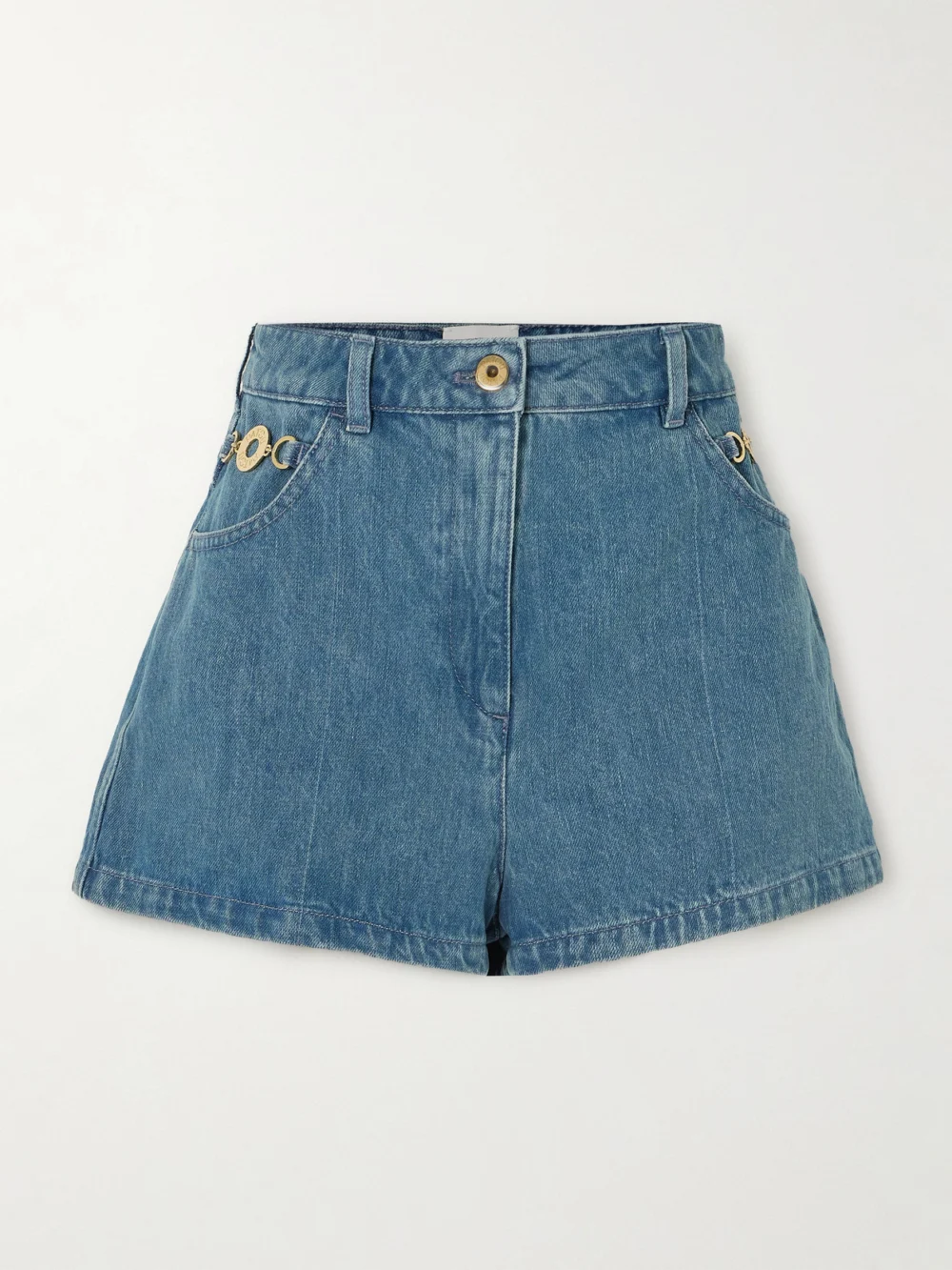Patou Embellished Denim Shorts in blue