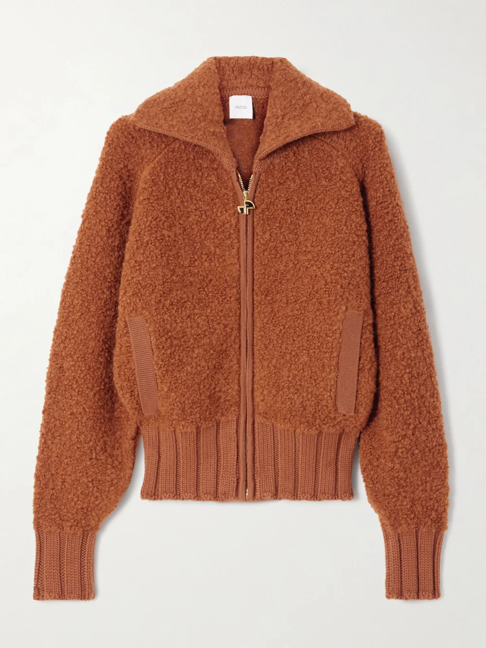 Patou Wool-blend Bouclé Cardigan in camel