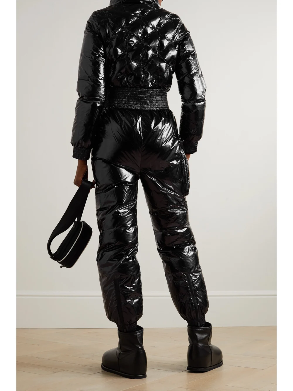 Back view of the Perfect Moment Floe Embroidered Padded Glossed-shell Down Ski Suit
