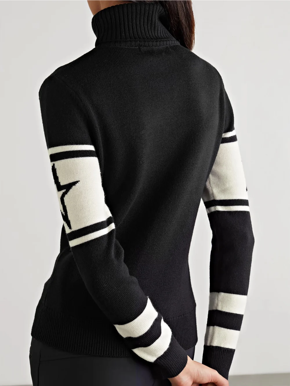 Back view of the Perfect Moment Schild Intarsia Merino Wool Turtleneck Sweater
