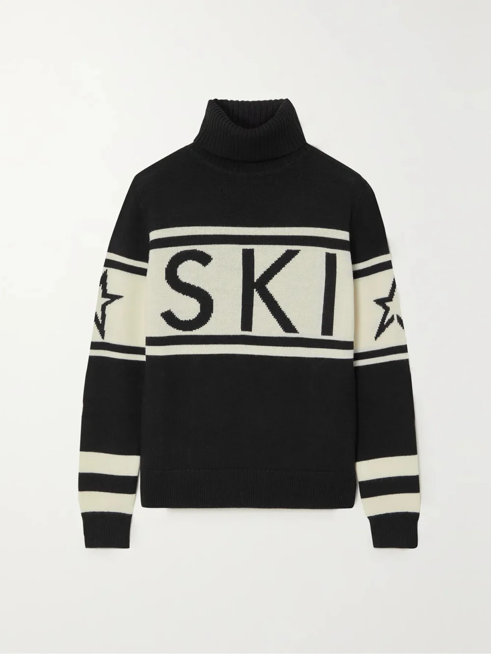 Perfect Moment Schild Intarsia Merino Wool Turtleneck Sweater in black