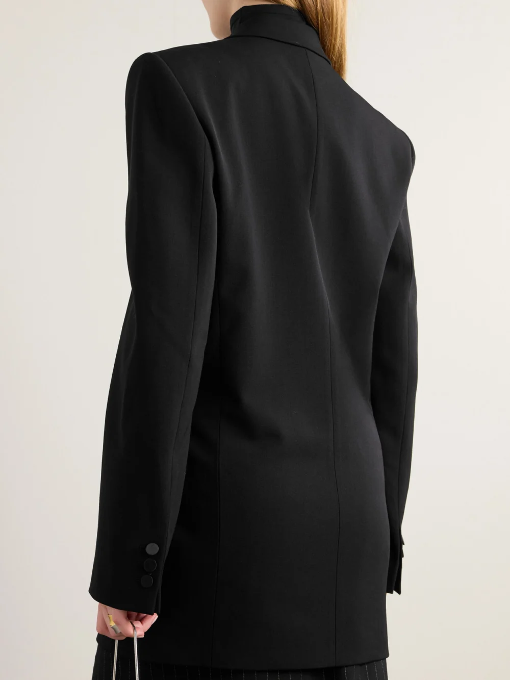 Back view of the Petar Petrov Double-breasted Satin-trimmed Wool-blend Blazer