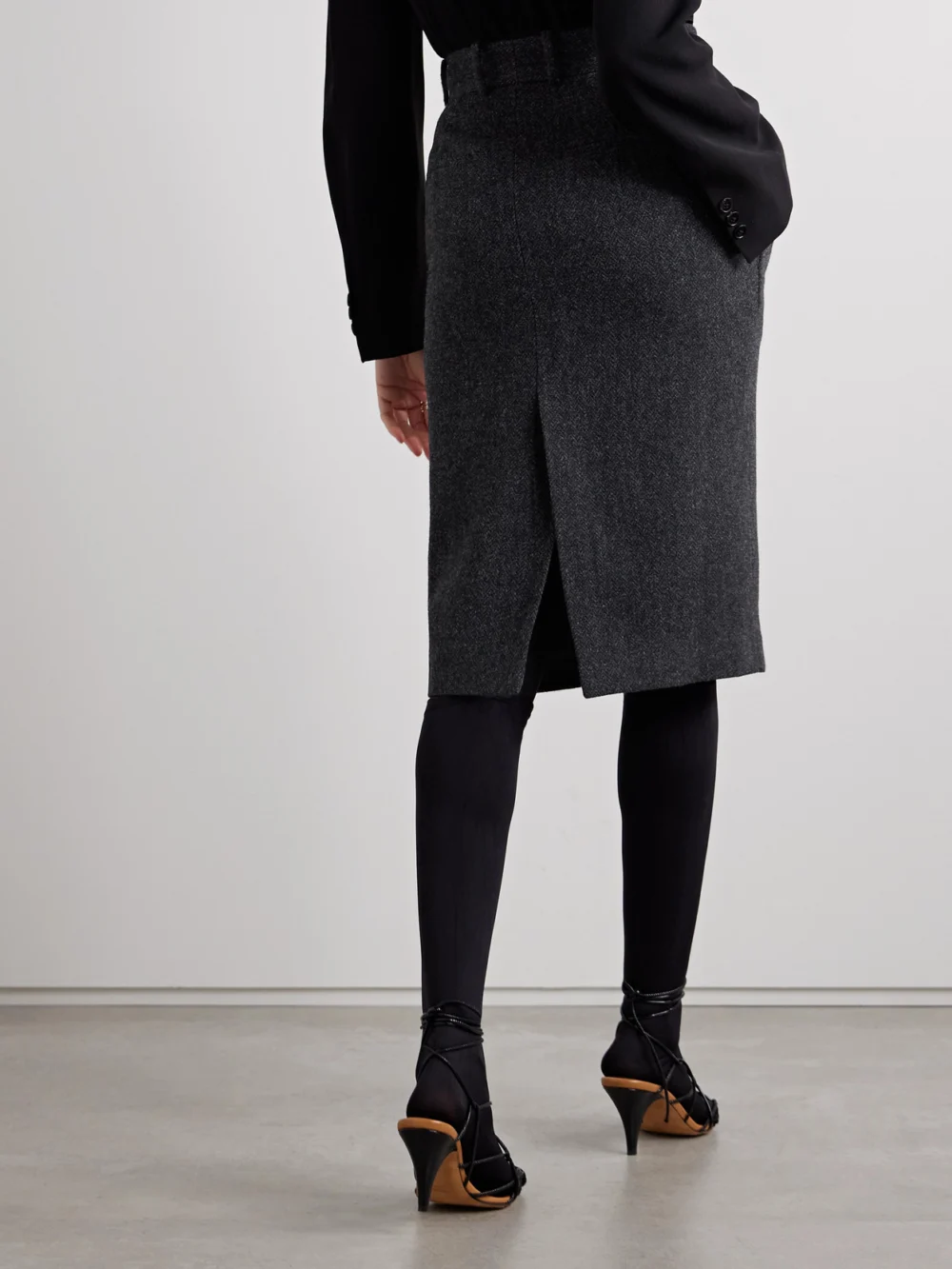 Back view of the Petar Petrov Spy Herringbone Wool Skirt
