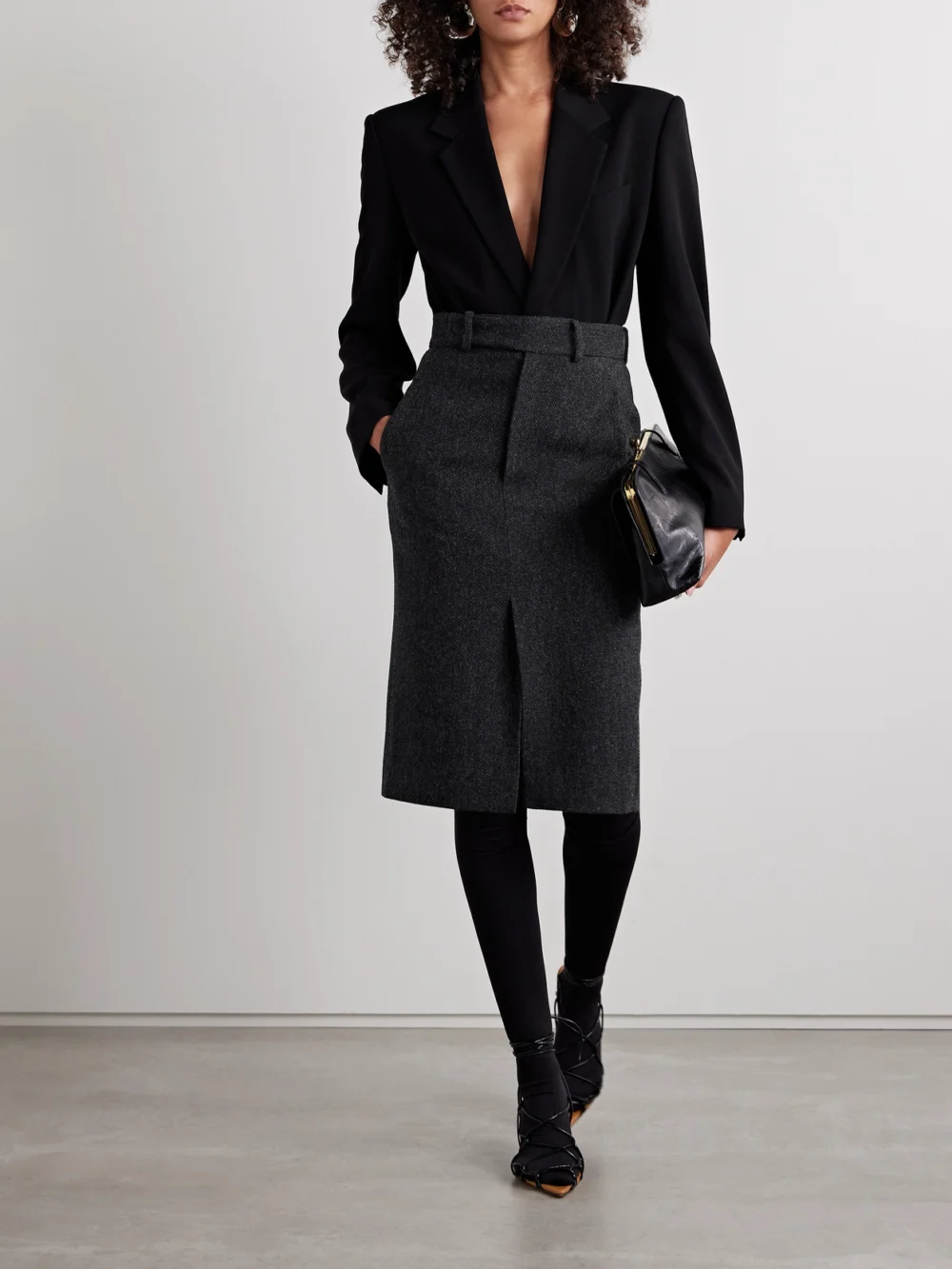 Petar Petrov Spy Herringbone Wool Skirt, worn by a model