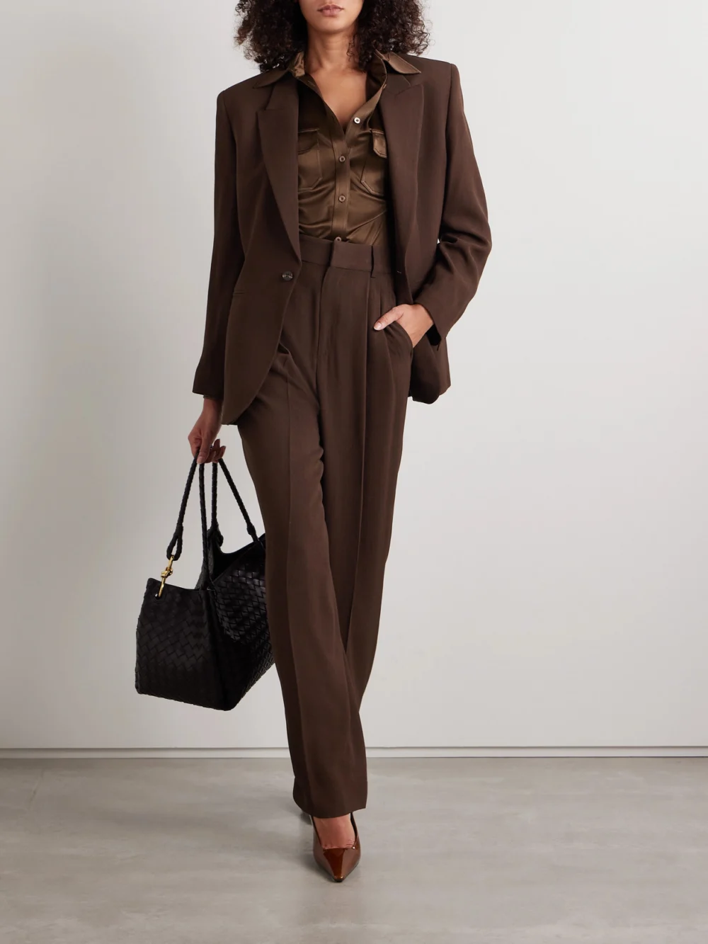Petar Petrov The Founder Pleated Wool-blend Twill Wide-leg Pants, worn by a model