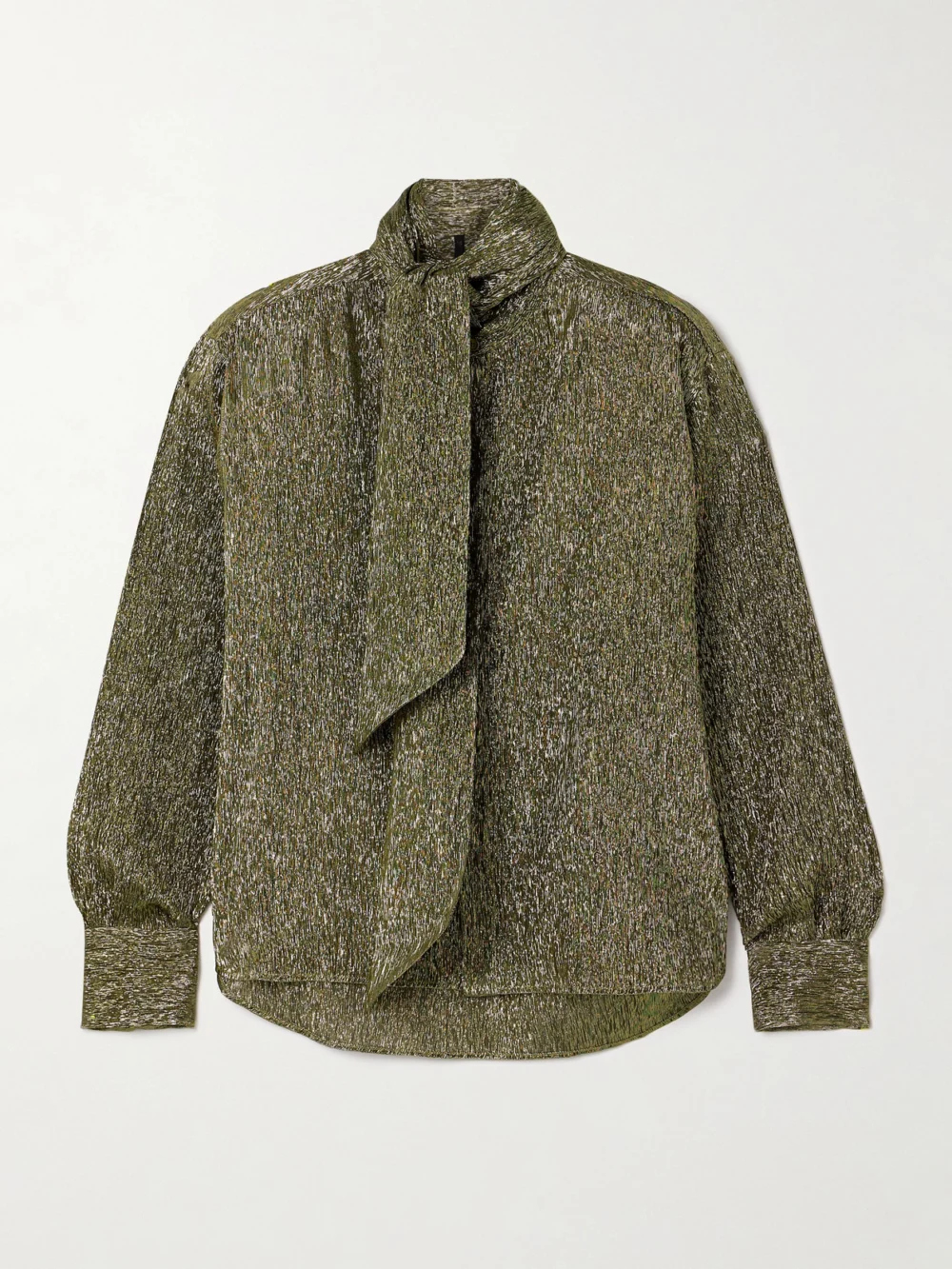 Petar Petrov Treasure Pussy-bow Silk-blend Lamé Shirt in gold