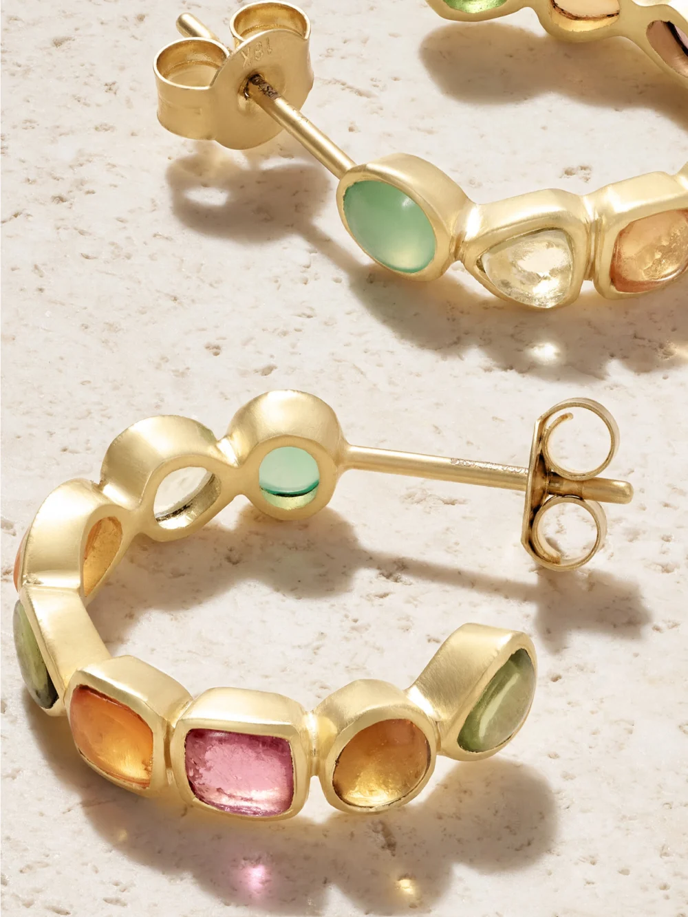 Close-up detail of the Pippa Small 18-karat Gold Multi-stone Hoop Earrings